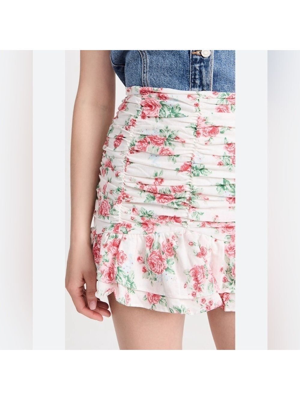 Endless Rose Revolve Linen Ruched Draped Ruffle Hem Mini Skirt - Picture 8 of 16